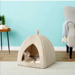 frisco tent covered cat & dog bed in sandy beigo